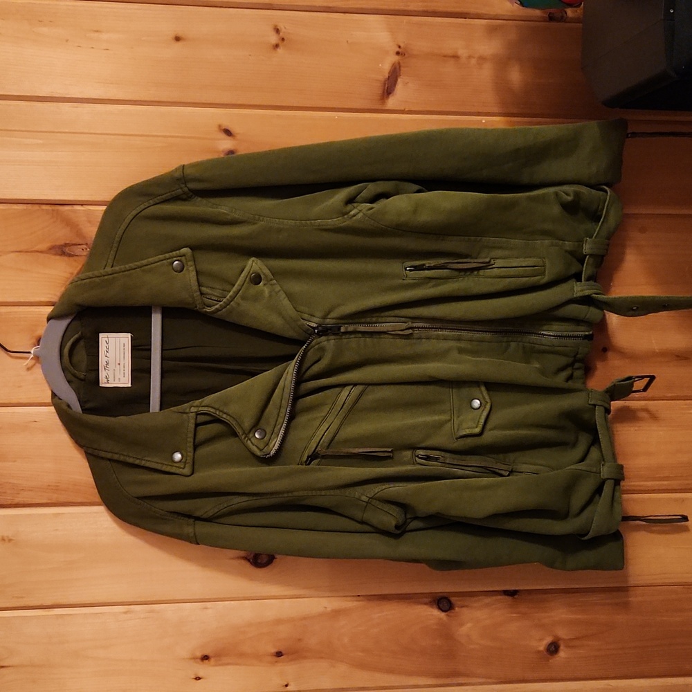 Free People sz M Olive Rebel Rebel Knit Moto Jacket